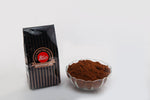 Picture of a small coffee bag with a bowl of coffee grounds