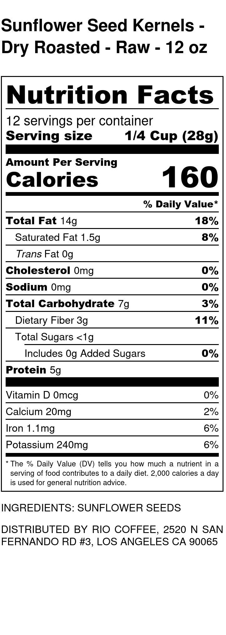 Sunflower Seed Kernels (No Shell) - Raw