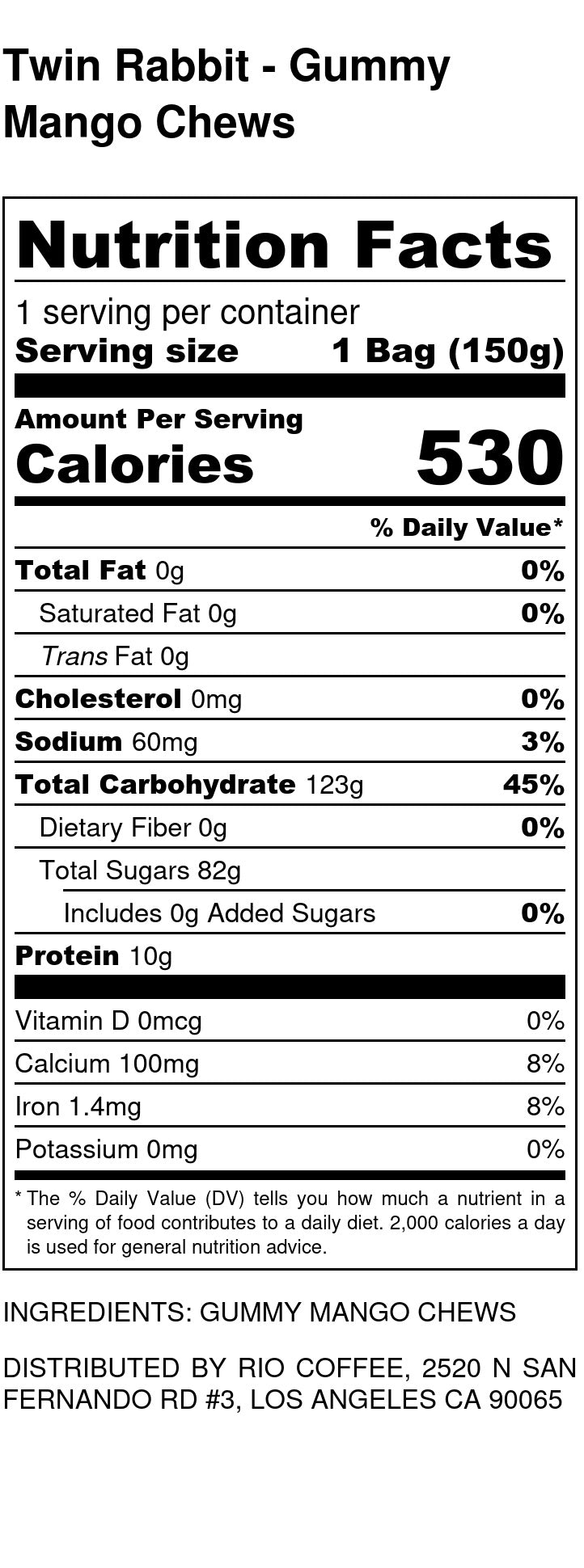 Twin Rabbit Gummy Mango Chews - Individually Wrapped